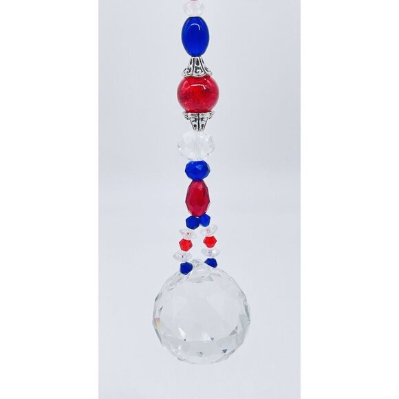 Beaded Suncatcher Red Blue Clear Crystal Prism Hanging Patio Decor Yard Art Tree - Picture 3 of 10